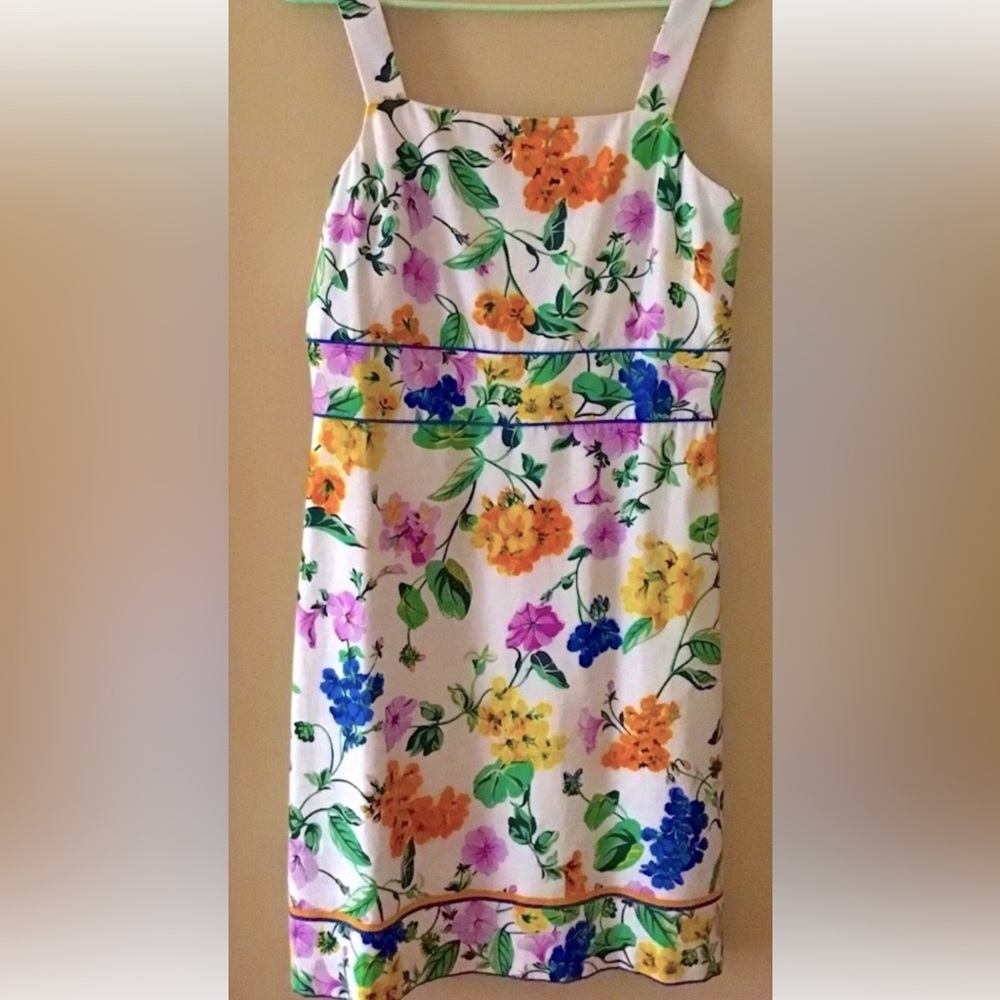 NWT ANN TAYLOR A-LINE LINEN COTTON BLEND WIDE STRAP DRESS GORGEOUS FLORAL PRINT!